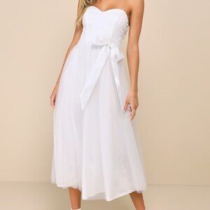 Lulus Beyond Immaculate White Sequin Embroidered Strapless Midi Dress - Size S